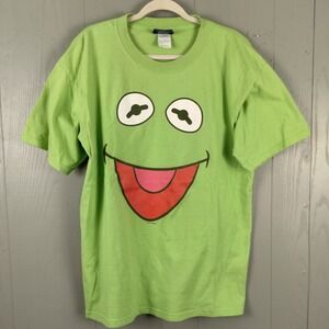 VINTAGE Kermit the Frog Shirt Adult‎ L Green Big Face 2004 Muppets Graphic Print